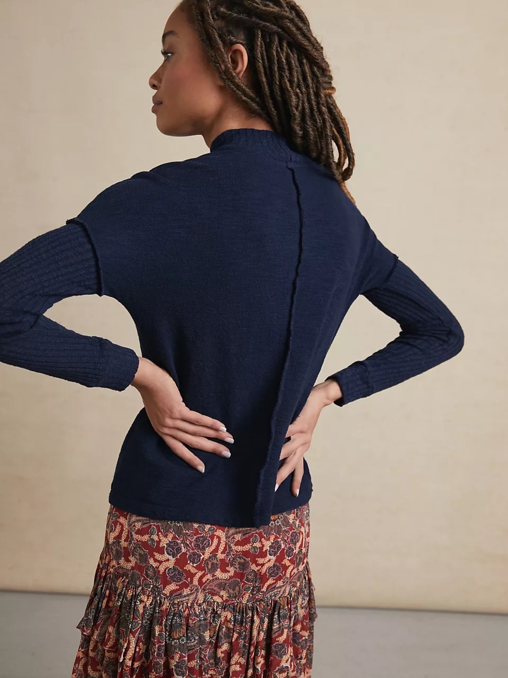 Anthropologie Navy Mixed knit mock neck Sweater